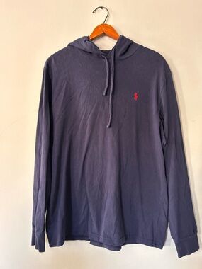 Polo Ralph Lauren Hoodie Men’s Sz Medium Lightweight Pullover Cotton Navy Blue